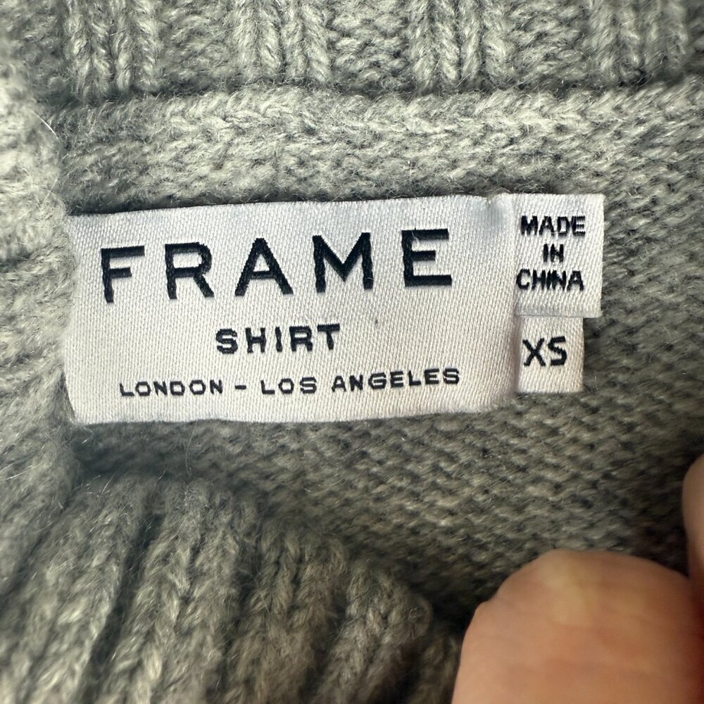 FRAME Cashmere-Wool Mock-Neck Sweater XS • Heather Gray • Patch Pockets - Picture 3 of 9